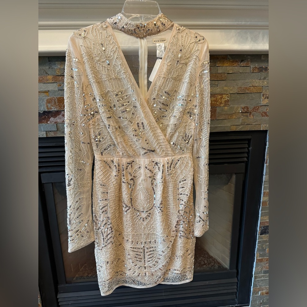 Main Strip Beige Sequin Dress
